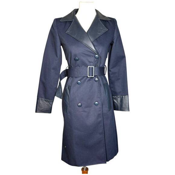 Misha Nonoo Navy Royal Lambskin Leather Trench Coat Size 0 - Picture 15 of 15